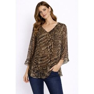 Essentials by Milano- Brown Giraffe Printed Patterned Flowy Blouse Size‎ S